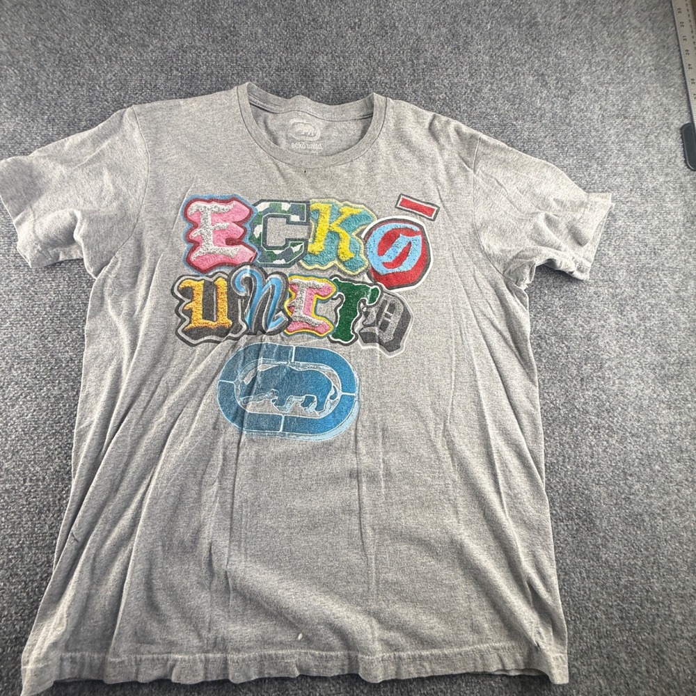Ecko Unltd Mens Large Gray Short Sleeve Puff Print Graphic Rhino T-Shirt L